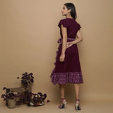 Maroon Handspun Cotton Asymmetrical Midi Wrap Dress