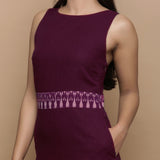 Maroon Handspun Cotton Muslin Boat Neck Tier Midi Dress