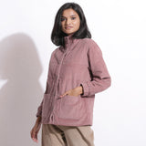 Left View of a Model wearing Mauve Corduroy Quilted Puffer Jacket