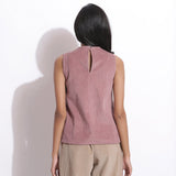 Back View of a Model wearing Mauve Cotton Corduroy Funnel Neck Top