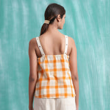 Melon Orange Mirror Work 100% Cotton Strap Sleeve Tank Top