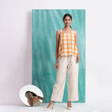 Melon Orange Mirror Work 100% Cotton Strap Sleeve Tank Top