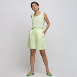Front View of a Model wearing Mint Green A-Line Top and Bermuda Shorts Set