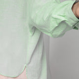 Close View of a Model wearing Mint Green Cotton High Low Long Top