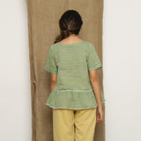 Mint Green Handspun Cotton Boat Neck Peplum Top