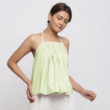 Front View of a Model wearing Mint Green Tie Dye Strappy Camisole Top