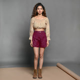 Front View of a Model wearing Mulberry Handspun Cotton Elasticated Shorts