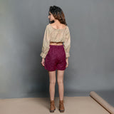 Back View of a Model wearing Mulberry Handspun Cotton Elasticated Shorts