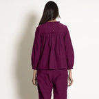 Mulberry Warm Frill Cotton Top and Mulberry Elasticated Pant Co-ord Set