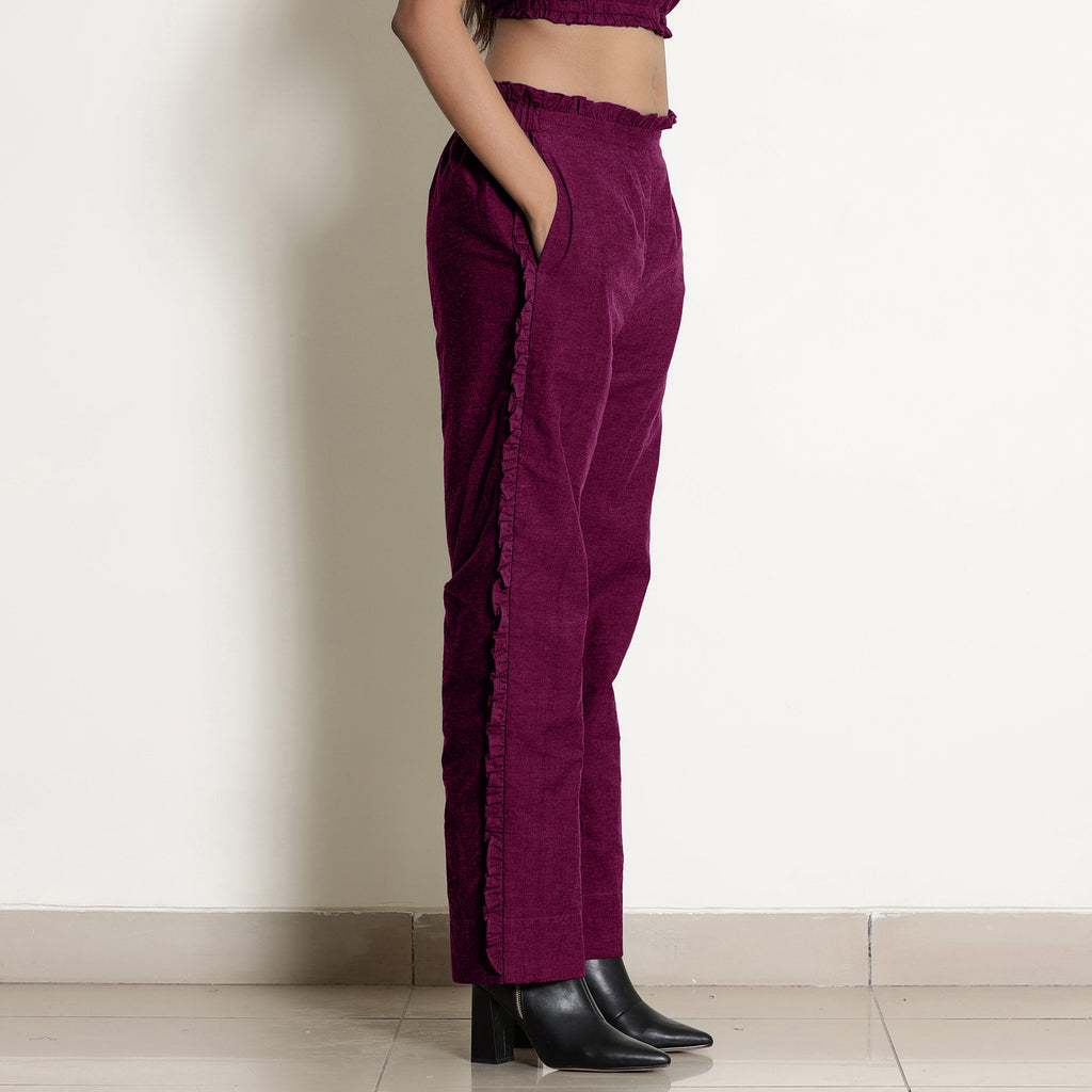 Mulberry Warm Frill Cotton Top and Mulberry Elasticated Pant Co-ord Set
