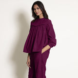 Mulberry Warm Frill Cotton Top and Mulberry Elasticated Pant Co-ord Set