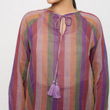 Front Detail of a Model wearing Multicolor Handwoven Cotton Peasant Top