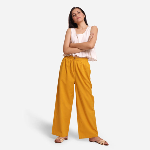 Front View of a Model wearing Cotton Flax Wide Legged Straight Pant