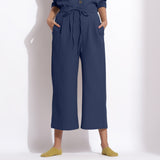 Front View of a Model wearing Navy Blue Cotton Waffle Relaxed Culottes
