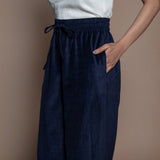 Front Detail of a Model wearing Navy Blue High Rise Straight Pants