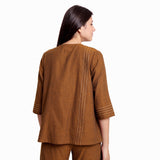 Back View of a Model wearing Handspun Oak Brown Cotton Straight Top