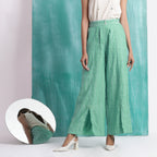 Front View of a Model wearing Ocean Green 100% Cotton Wide-Legged Pant