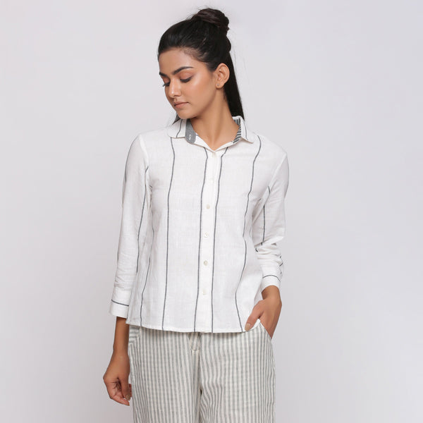 Off-White 100% Cotton Muslin Peter Pan Collar Shirt