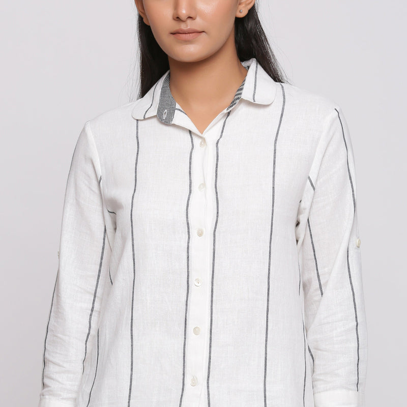 Off-White 100% Cotton Muslin Peter Pan Collar Shirt