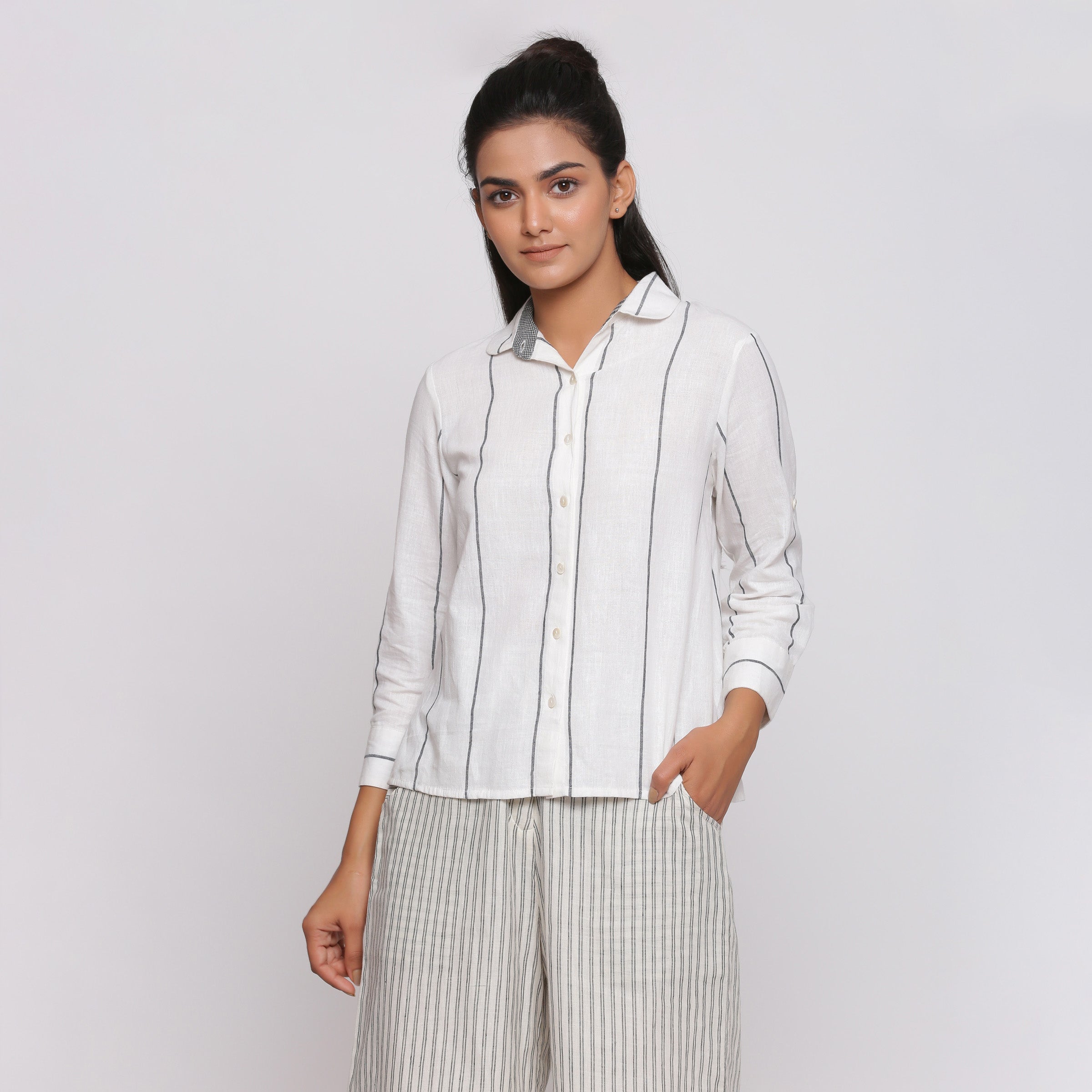 Off-White 100% Cotton Muslin Peter Pan Collar Shirt