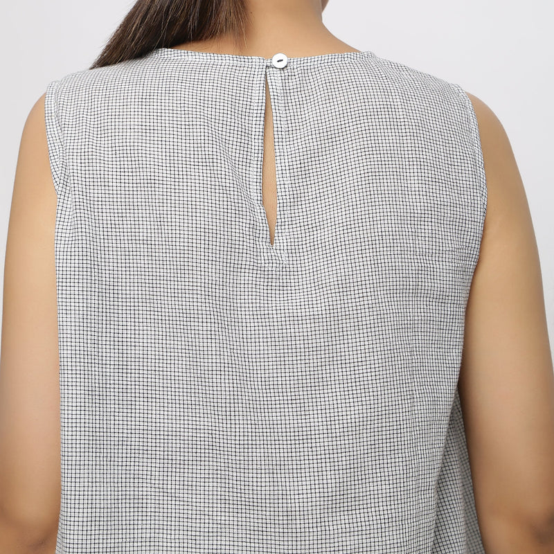 Back Detail of a Model wearing Off-White Cotton Checkered Flared Top