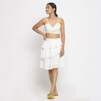 Front View of a Model wearing Off-White Cotton Dobby Ruffled Skirt