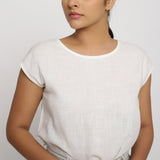 Front Detail of a Model wearing Off-White Cotton Slub Straight Top