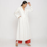 Right View of a Model wearing Off-White Hand Beaded Princess Line Overcoat