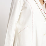 Right Detail of a Model wearing Off-White Hand Beaded Princess Line Overcoat