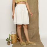 Off-White Striped Handspun Cotton Elasticated Paperbag Short Skirt