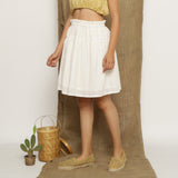 Off-White Striped Handspun Cotton Elasticated Paperbag Short Skirt