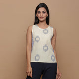 Front View of a Model wearing Geometric Off-White Cotton Paneled Top