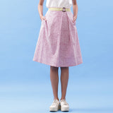Front View of a Model wearing Wine Triangle Hand Block Printed Pleated Skirt