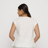 Back View of a Model Wearing Off-White Cotton Slub Straight Top