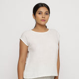 Front View of a Model wearing Off-White Cotton Slub Straight Top