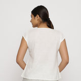 Back View of a Model wearing Off-White Cotton Slub Straight Top