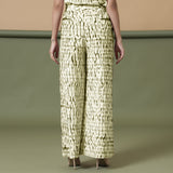 Back View of a Model wearing Olive Green Shibori Wide Legged Pant