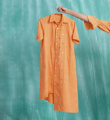 Orange Mirrored Asymmetrical Shirt Dress