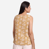 Back View of a Model wearing Paisley Block-Printed Sleeveless Top