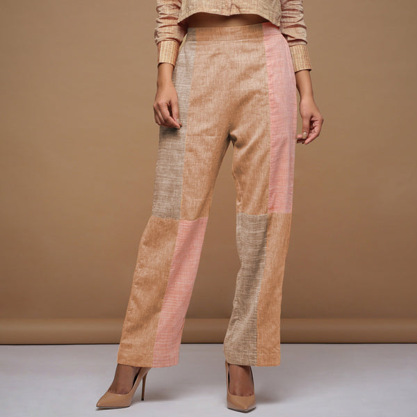 Peach Yarn Dyed Cotton Elasticated Mid-Rise Pant