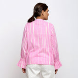 Back View of a Model wearing Pink Hand Tie Dyed Shirred Blouson Top