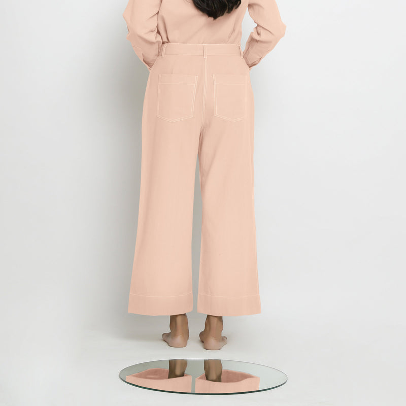 Back View of a Model wearing Powder Pink Patch Pocket Straight Fit Pant