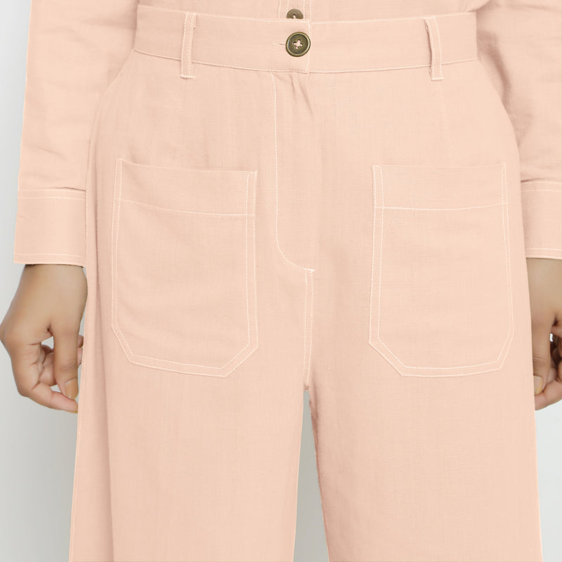 Front Detail of a Model wearing Powder Pink Patch Pocket Straight Fit Pant