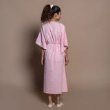 Back View of a Model wearing Pink Hand Block Printed Cotton Kaftan