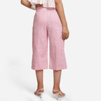 Back View of a Model wearing Pink Hand Block Printed Mid Rise Culottes