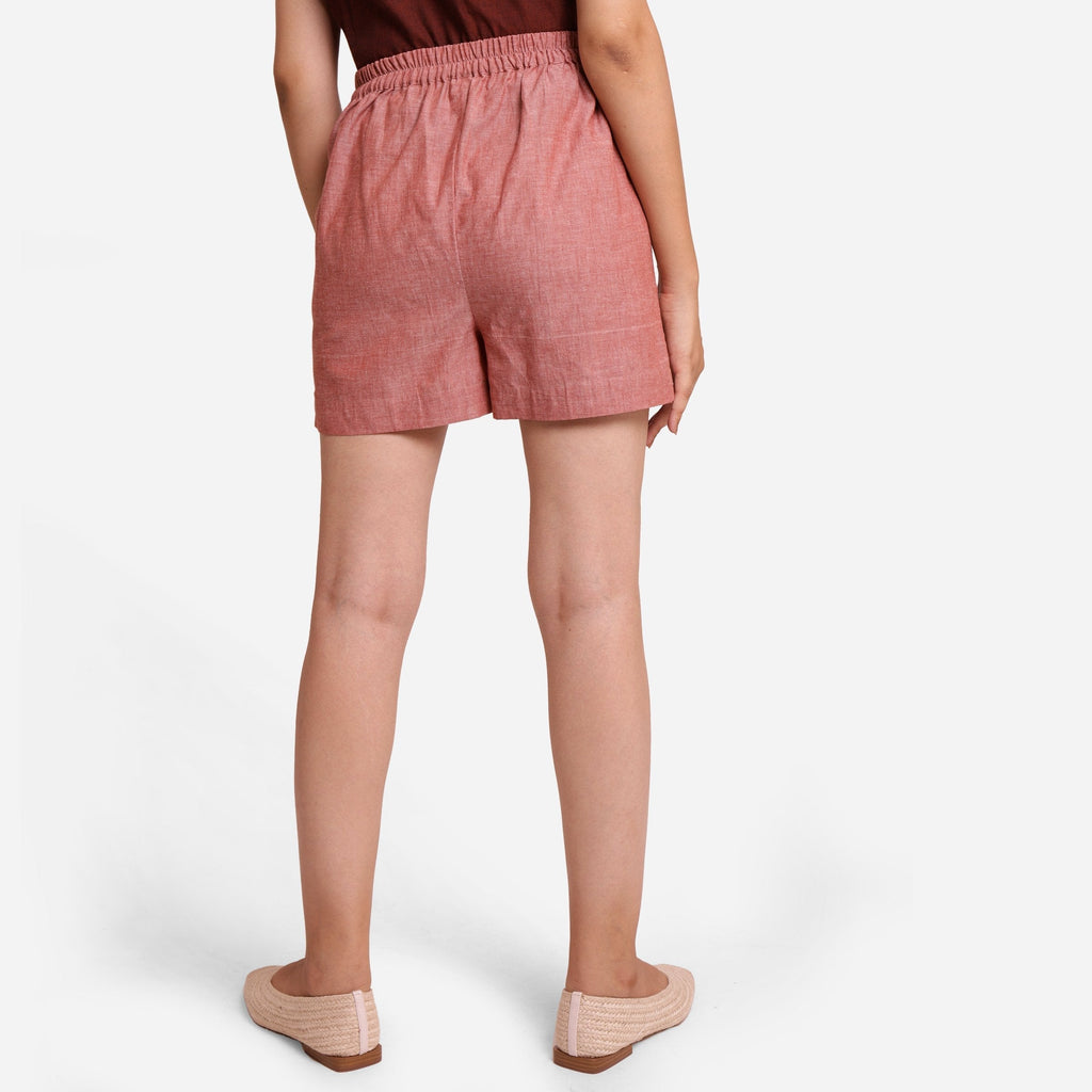 Back View of a Model wearing Pink Mangalgiri Casual Cotton Shorts