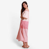 Left View of a Model wearing Pink Off Shoulder Cotton Maxi Dress