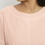 Front Detail of a Model wearing Vegetable-Dyed Pink 100% Cotton Paneled Top
