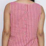 Back Detail of a Model wearing Pink Striped Sleeveless Paneled Dress