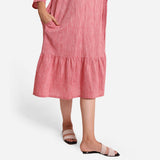 Front Detail of a Model wearing Pink Yarn Dyed Cotton Tier Dress